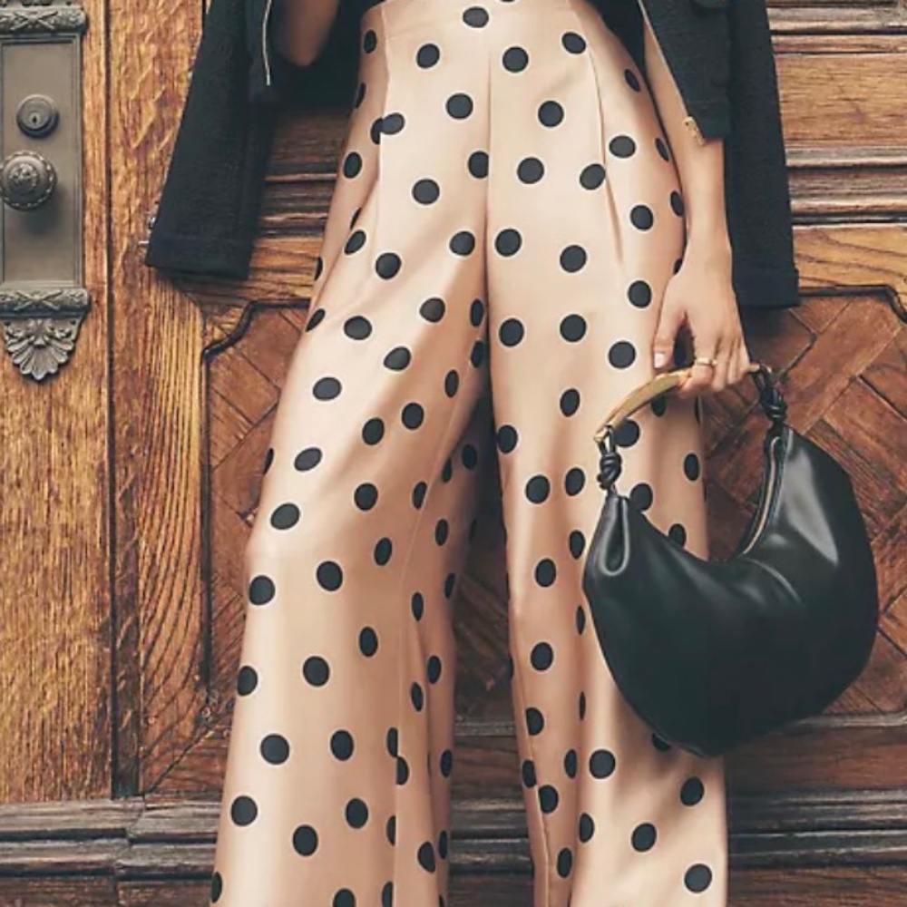 Ann Taylor Dotted Dramatic Wide-Leg Satin Pant  M/L